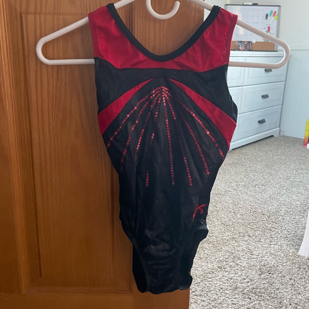 GK red and black gymnastics leotard